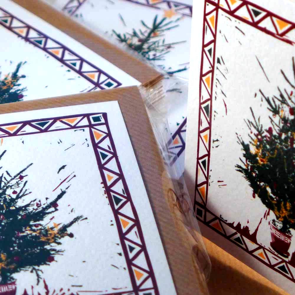 Christmas tree linocut design